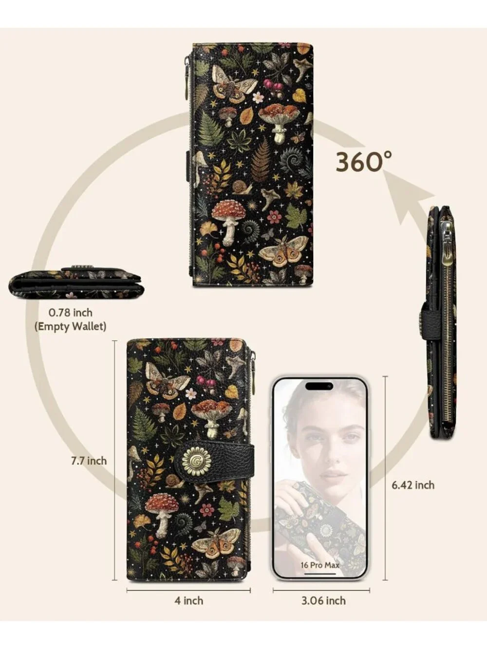 Mushroom Print Women's Bifold Wallet | RFID Blocking, Credit Card Holder